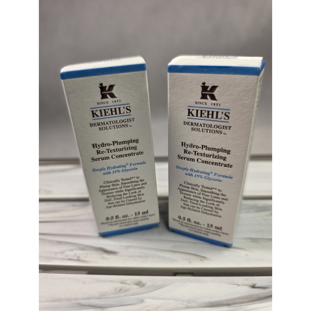 Lot Of 2 Kiehl's Hydro-Plumping Re-Texturizing Face Moisturizer Serum 0.5 Oz